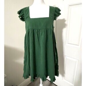 Aerie Linen Blend Flutter Mini Sundress Womens Medium Pockets Green